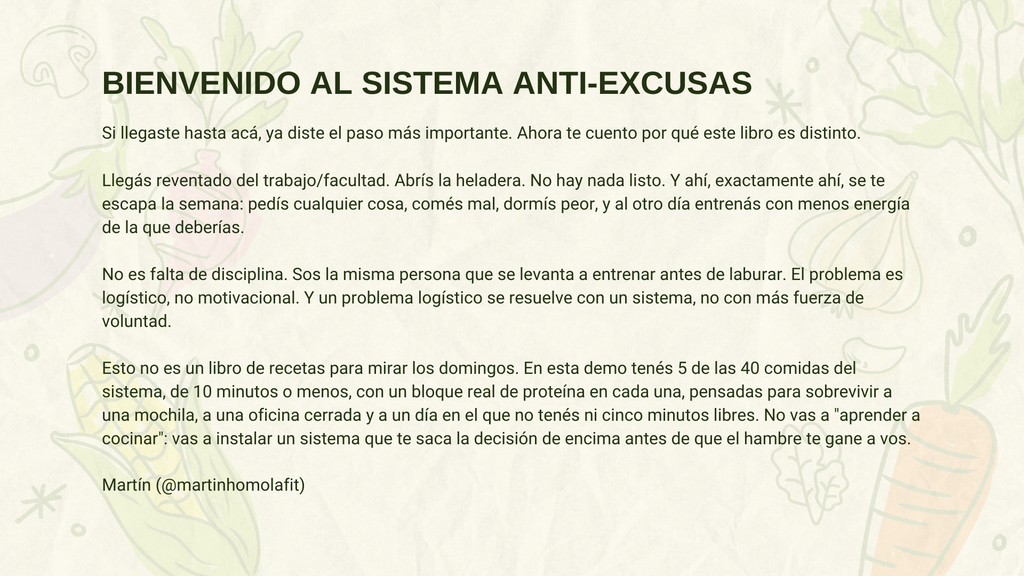 El Sistema Anti-Excusas — Demo Gratis (5 de 40 Recetas Proteicas de 10 Minutos)